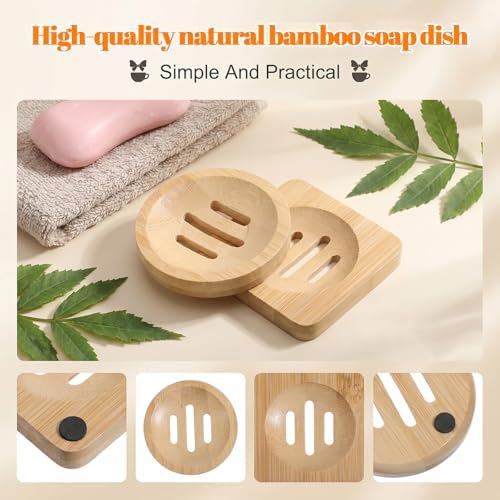 Grevosea 2 Pack Bamboo Soap Dish, Wooden Soap Holder Wood Bar Soap Holder Self Draining Soap Dish Tray for Shower Sink Bathtub Home Kitchen Bathroom Accessories (Round and Square) - Image 4