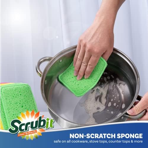 Scrub and Wipe Cleaning Pads [10 Pack] – SCRUBIT Dual Sided Scouring Pad and Sponge - Reusable Kitchen Scrubbing Sponges for Dishes, Pots, Pans Utensils & Non-Stick Cookware (Yellow) - Image 3