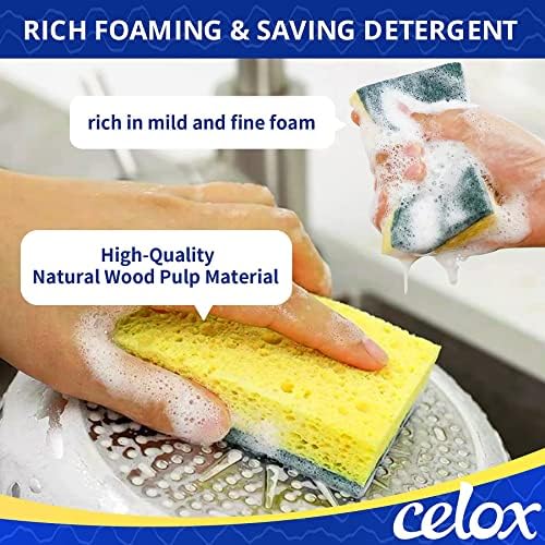 CELOX 6 Pack Dish Sponge for Kitchen, Dual Sided Scrub Heavy Duty, Non Scratch Sponges Perfect for Dishwashing and Household Cleaning, Highly Absorbent and Easy to Dry for Reuse - Image 6