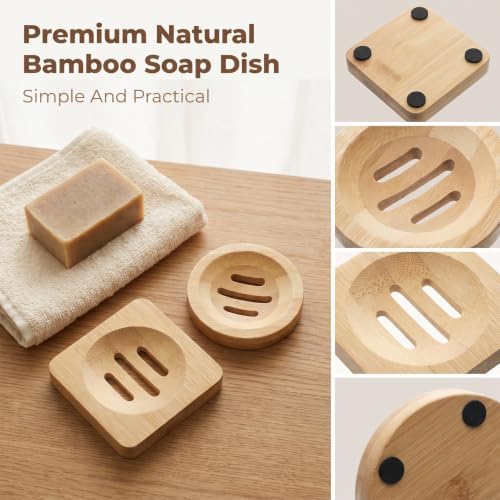2 Pcs Bamboo Soap Holder, 2 Styles Soap Tray for Shower Kitchen Sink - Image 3
