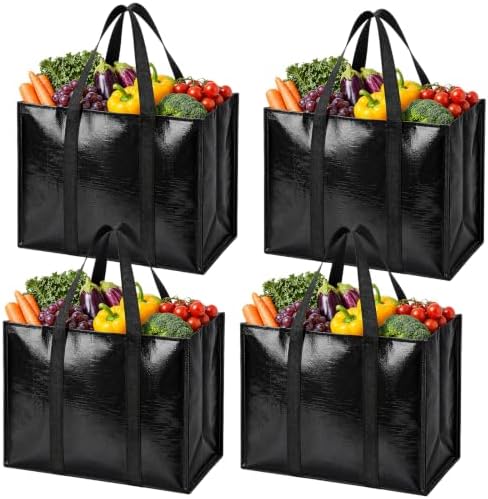 4 Pack Reusable Grocery Bags with Handles Waterproof Shopping Tote Bags by WiseLife