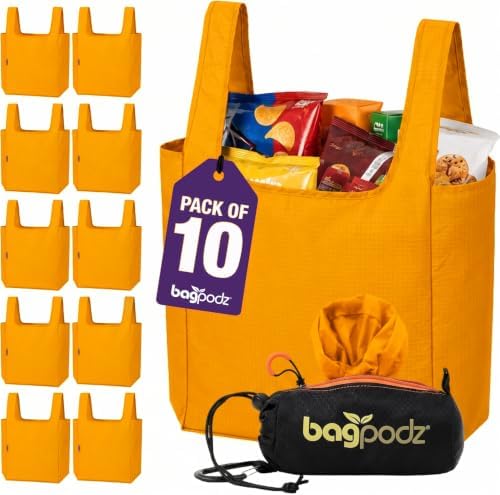 Reusable Grocery Bags, Foldable Shopping Bags in Pod, 10 Pack by bagpodz