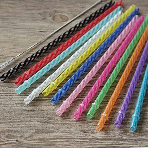 Dakoufish 12 Piece 10 Inch Reusable Plastic Thick Drinking Straws BPA Free Mason Jar Straws Transparent Small Stripe (10inch, Mix 12color) - Image 7