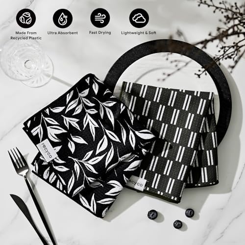 RECYCO Waffle Kitchen Towel Set of 2 - Quick Dry Microfiber Sustainable Dish Towels - Ultra Absorbent Reusable Cleaning Tea Towels - Lightweight Hand Towels,16”x 28”, Natural Rhythm - Image 3
