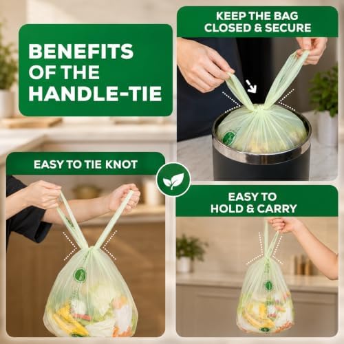 ANECO 4 Gallon Compostable Food Waste Bags with Handles, 30 Count - Image 3