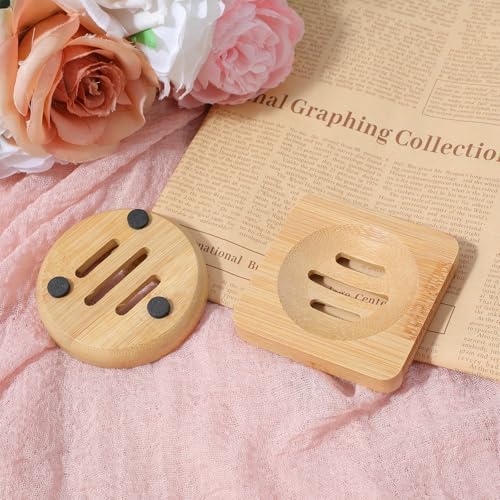 Ymapinc 2-Pack Bamboo Soap Holder, Round+Square for Home Shower Bathroom - Image 5