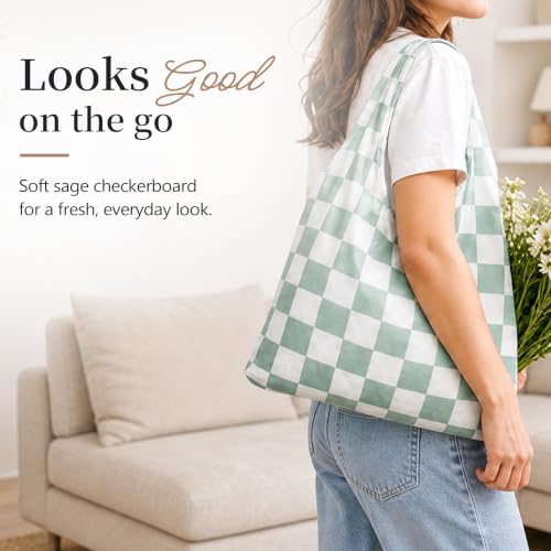 Checkered Reusable Grocery Shopping Bags 4 Packs, Cute Checkerboard Foldable Kitchen Large Nano Tote Bags - Image 6