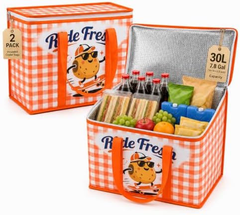 2Pk Insulated Reusable Grocery Bags, Collapsible Cooler Bag for Groceries, Heavy Duty Large Insulated Bag 16''x9''x13'', by Musbus