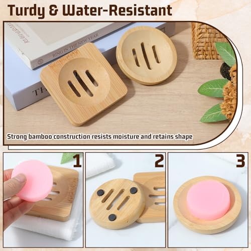 Ymapinc 2-Pack Bamboo Soap Holder, Round+Square for Home Shower Bathroom - Image 7