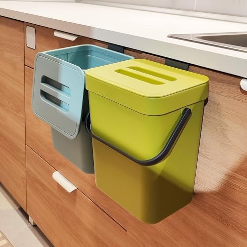 stonespace Small Cabinet Door Trash Can with Lid, 1.3Gal, Green by stonespace