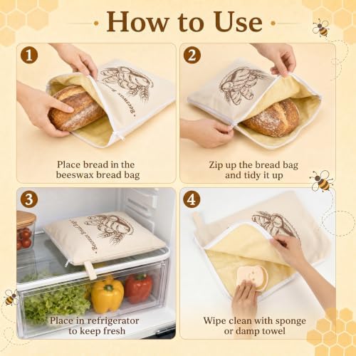 2 Pack XL Beeswax Bread Bags with Bowl Cover & Cleaning Sponge Set - Image 5