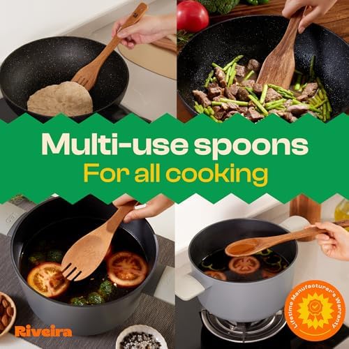 Riveira Walnut Wooden Spoons for Cooking Set of 6 – Natural Walnut Wooden Cooking Utensils, Spatula, Spoon - Premium Quality Utensil Set for Non-Toxic Cooking - Image 4