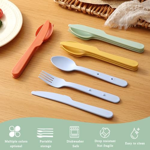 Kyraton Travel Utensils Set for 8, Reusable Plastic Spoons Forks Knives Snapped Together for Portable & Space-Saving Design Cutlery Silverware for Travel, Picnic, Camping, Work, Lunch Boxes - Image 5