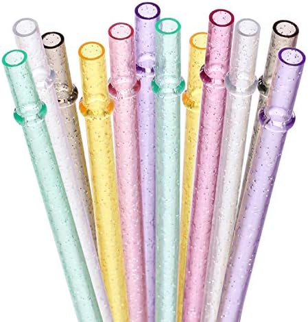 Dakoufish BPA-Free 12 Piece 11 Inch Reusable Clear Plastic Glitter Sparkle Drinking Straw Plus one Cleaning Brush (6color,11inch) by Dakoufish