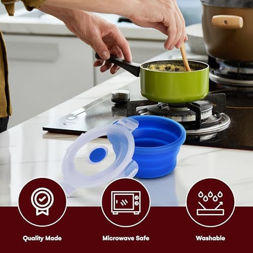Collapsible Food Storage Containers with Lids - 13.5oz/0.4L Silicone Bowls with Airtight Lid for Kitchen, Camping - BPA Free, Microwave, Dishwasher and Freezer Safe Lunch Boxes - Salad Bowl Container - Image 6