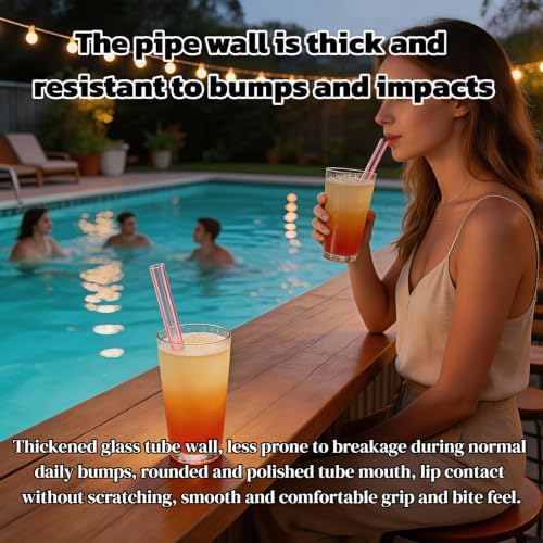 8 Pack Reusable Straight Glass Straws,8 Inch Food Grade Heat Resistant,BPA FreeLead-Free Multicolor Glass Straws for Smoothie Milkshake Juice Cocktail Tea Hot Drinks,with 2 Cleaning Brushes - Image 4
