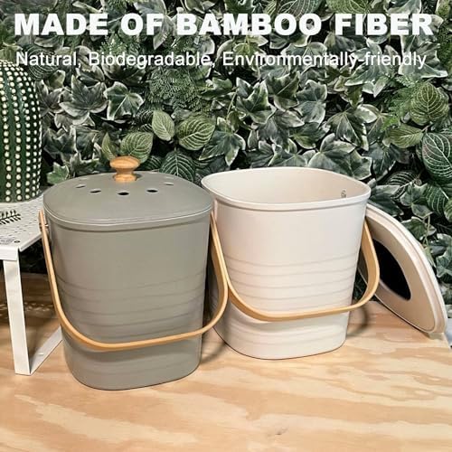 Compost Bin, LALASTAR Compost Bin Kitchen Counter with Lid, Made of Sustainable Bamboo Fiber, Odorless Indoor Compost Bin, 1 Gallon, Cream, Square - Image 4