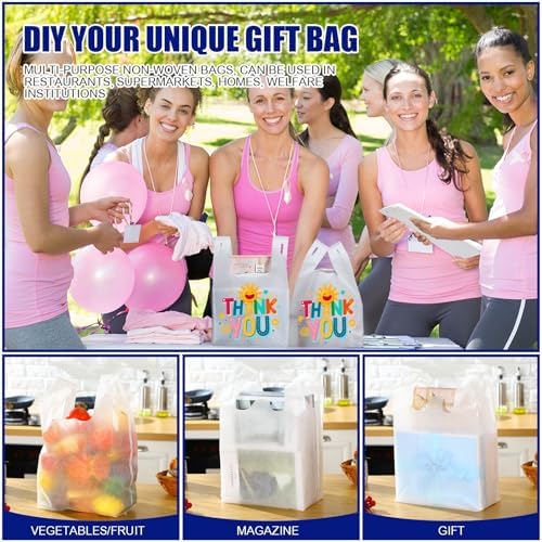 Windyun Large Grocery T-shirt Bags Bulk Reusable Non Woven Shopping Bag Foldable Gift Tote with Handle, 20.5x11x5.5 Inch - Image 6