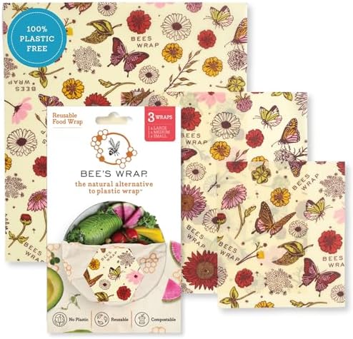 Bee's Wrap Beeswax Food Wraps, 3 Pack Assorted - Meadow Magic by BeesWrap