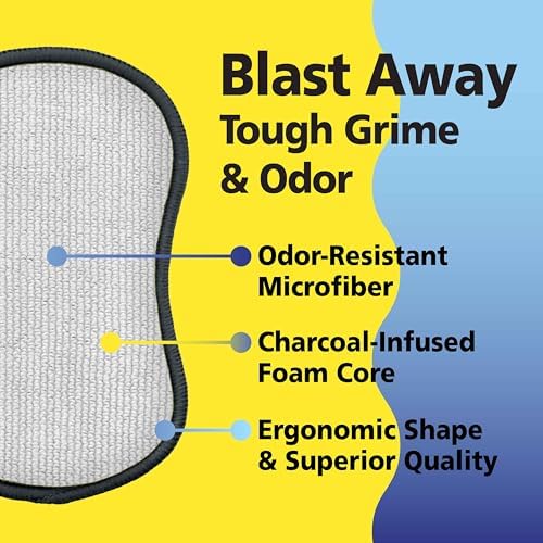 Fresh Scrub-N-Wipe Pad by Tuff-Scrub, 6-Pack, Antimicrobial & Charcoal Foam for Odor Control, Microfiber, Multi-Surface, Non-Scratch, Dual-Sided, Machine Washable, Kitchen Sponge (Small) - Image 3