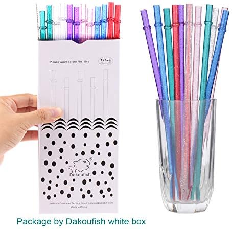 Dakoufish BPA-Free 12 Piece 11 Inch Reusable Clear Plastic Glitter Sparkle Drinking Straw Plus one Cleaning Brush (Purple,11inch) - Image 7