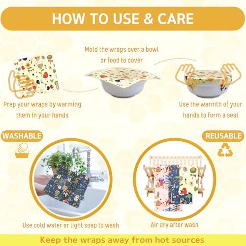 Reusable Beeswax Wrap - 9 Pack Beeswax Wraps for Food, Eco-Friendly Beeswax Food Wraps, Bread Sandwich Food Wrap - Organic, Sustainable, Zero Waste, Plastic-Free Food Storage, 1XL, 3M, 5S - Image 4