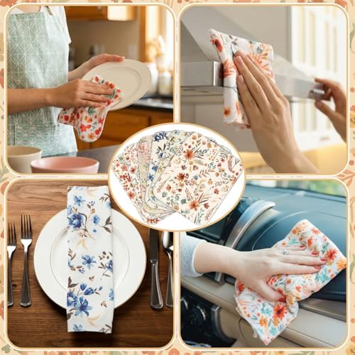 Redbaker 30 Pcs 18 Pcs Reusable Paper Towel for Kitchen,Vintage Flower - Image 4