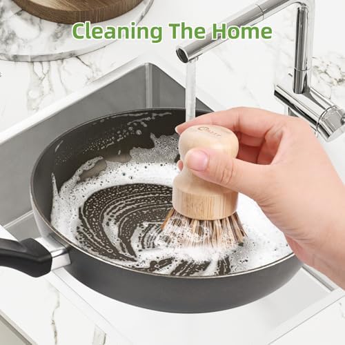6 Packs Bamboo Dish Scrubber - Hard Bristle Natural Bristle Brush Union Fiber and Tampico Fiber Bamboo Dish Brush for Washing Cast Iron Pan/Pot - Image 7