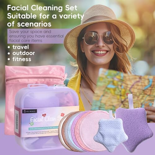 BS-MALL Gentle Facial Sponge -10 Pcs Set Face Clean Sponges Reusable Makeup Removal Pads Clean Deep Down Dirt & Makeup Using Only Water, Gentle Exfoliator Cleansing Puff,with Silicone Travel Bag - Image 4