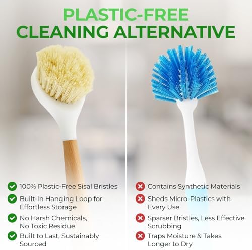 AIRNEX Wooden Dish Brush Set of 2 - Dish Brush with Handle Made of Wood & Sisal Bristles, Non Scratch Kitchen Scrub Brush for Dishes, Pots & Pans, Dish Scrubber with Plastic Free Bristles - Image 6