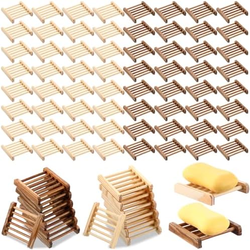 Amyhill 100 Pcs Bamboo Soap Dish Bulk Holder Draining,Wood Charcoal Color by Amyhill