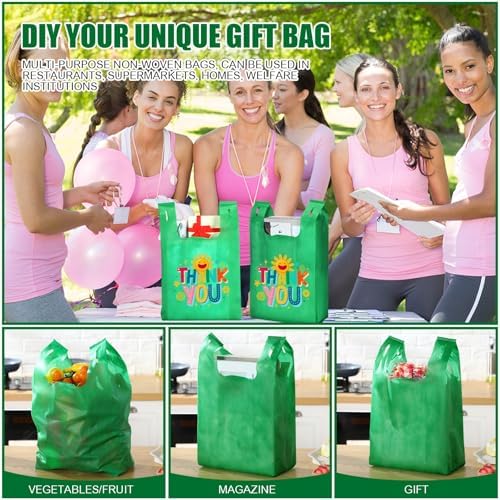 Windyun Large Grocery T-shirt Bags Bulk Reusable Non Woven Shopping Bag Foldable Gift Tote with Handle, 20.5x11x5.5 Inch - Image 6