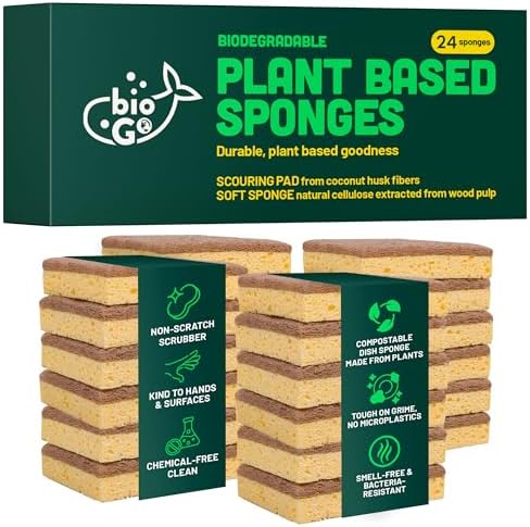bioGo Biodegradable Kitchen Sponges – Natural Cellulose, Eco-Friendly, Compostable Cleaning Sponges – 24 Pack by ThebioGoNation