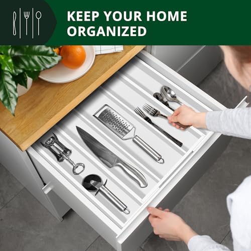 ROYAL CRAFT WOOD Luxury Bamboo Kitchen Drawer Organizer - Silverware Organizer - Utensil Holder and Cutlery Tray with Grooved Drawer Dividers for Flatware and Kitchen Utensils (5 Slot, White) - Image 3
