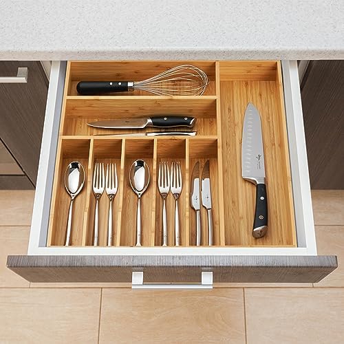 Umilife Large Kitchen Drawer Organizer, 19"x20" Silverware Utensils Organizer, 2.5" High for Large Deep Drawers, Bamboo Flatware Holder with Thick Frames, Sturdy Kitchen Organization Tray - Image 6