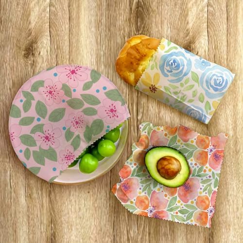 Reusable Beeswax Wraps, Watercolor Floral Wraps, 9 Pack, Sandwich Snack Bowl Bread Cover, Organic Sustainable Zero Waste Plastic-Free Food Storage, 1XL 3M 5S - Image 7