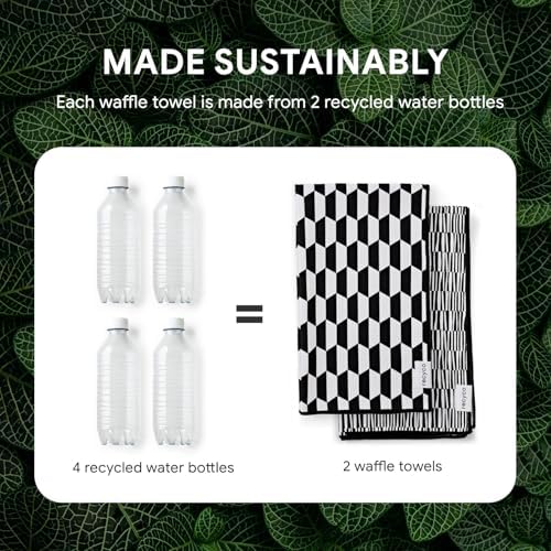 RECYCO Waffle Kitchen Towel Set of 2 - Quick Dry Microfiber Sustainable Dish Towels - Ultra Absorbent Reusable Cleaning Tea Towels - Lightweight Hand Towels,16”x 28”, Black & White Mirage - Image 5