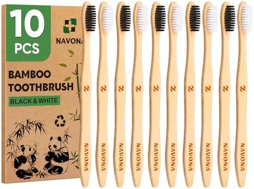 10 PCS Bamboo Toothbrushes, Individually Wrapped Wooden Toothbrushes Bulk by Welcometobuy%EF%BC%81