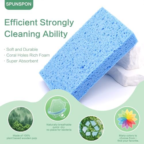 Large Cellulose Sponges, Kitchen Sponge for Dish, Thick Heavy Duty Scrub Pads, Non-Scratch Scrubber for Household/Cookware/Bathroom/Office/Boat 5.5" x 3" x 1" (7 Pack) Blue - Image 4