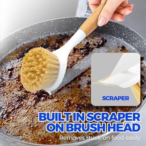 Holikme 3 Pack Dish Brush with Bamboo Handle Cleaning Brush,Yellow - Image 4