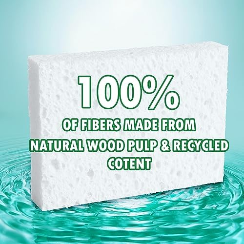 White Plant Based Sponges for Kithcen, 24 Count, Dehydrate, Natural, Organic, Non Abrasive, No odor, Durable Washable Recycled Soft Bio-Based Cellulose Sponge for Washing Dishes and Countertop - Image 6