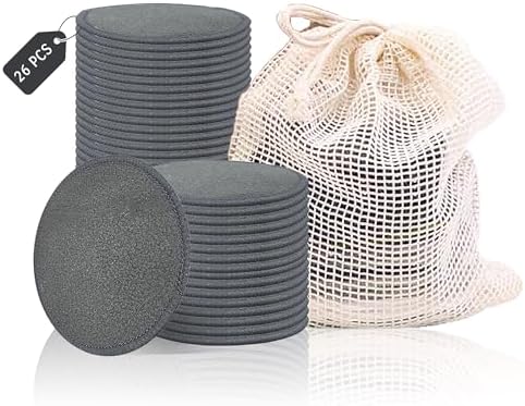 26 Pcs Reusable Cotton Rounds Bamboo Charcoal Makeup Remover Pads by BreodyEco