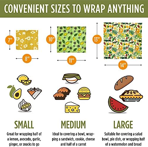 Trifecta Living Co. Versatile Beeswax Wraps,Set of 7-Fresh Food Keeper, Durable & Easily Cleaned, Sustainable Step Towards a Zero-Waste Kitchen, Unique Designs (Honeycomb, Lemon, Tropical Animals) - Image 2