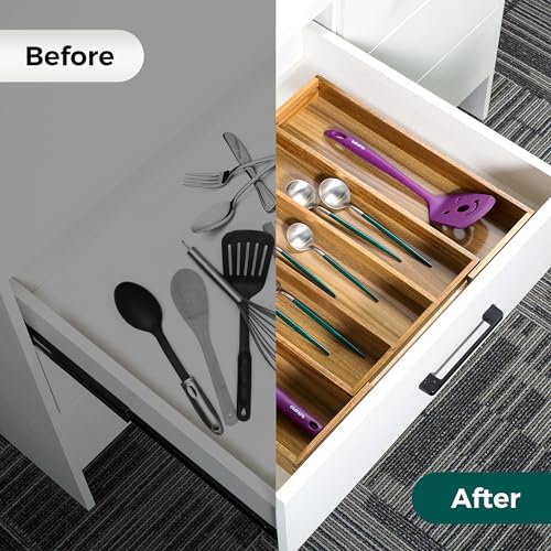 Utoplike Acacia Kitchen Drawer Organizer Expandable, Utensils Cutlery Tray - Image 5
