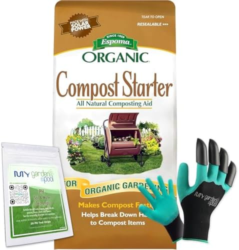 Espoma Compost Starter, Natural & Organic Composting Aid with My Garden Pool Soil PH Test Strips and Gardening Claw Gloves 4 LBS by MyGardenPool