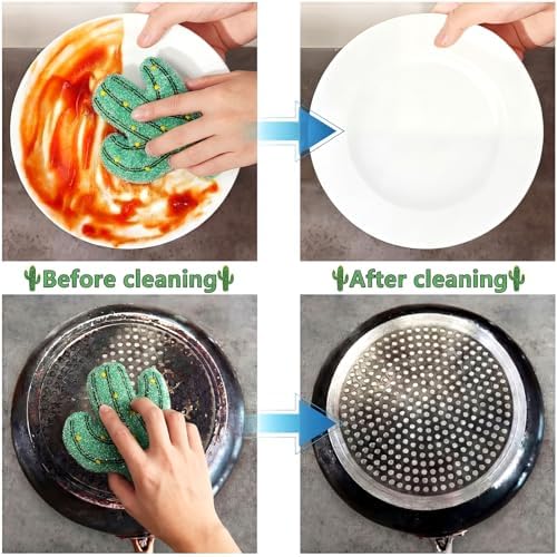 12 Pcs Cactus Sponge Dish Scrubber Dual Sided Non Scratch Dish Washing Scrubbers Reusable Household Cleaning Kitchen Tools for Dishwashing Washing Dishes Cookware Tubs Sinks - Image 6