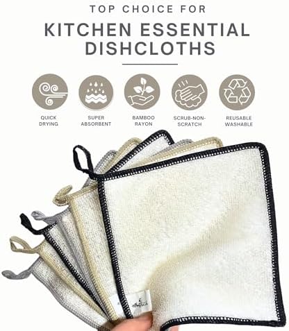 Whiffkitch Dishcloths Kitchen Dishrag Cleaning Scrub Reusable 6pk 6x7in - Image 2
