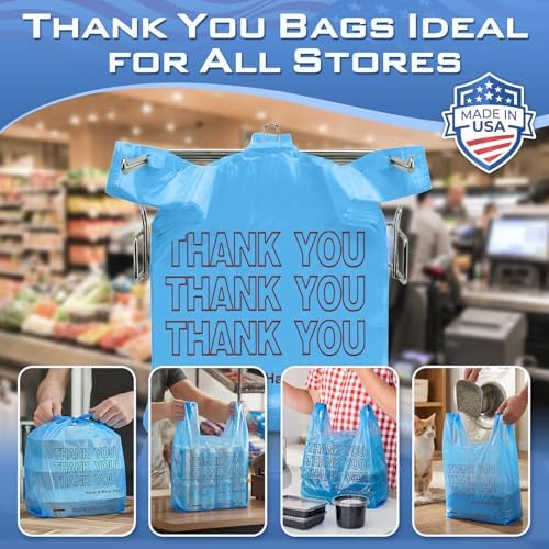 Fuxury 10000 (10K) Count Blue Plastic Thank You Bags 11.5 x 6.5 x 21, Grocery, Take Out, To Go, Retail Shopping T-shirt Bags in Bulk (Made in USA) - Image 5