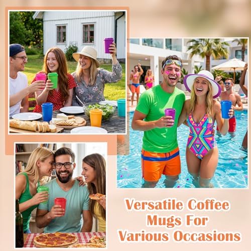 Honeydak 45 Pack 12 oz Reusable Coffee Cups with Lids Portable Tea Cups Reusable Hot Coffee Mugs Tumblers Bulk Plastic Tumblers Travel Drinks Mugs for Hot and Cold Drink (Light Colors,Classic) - Image 6