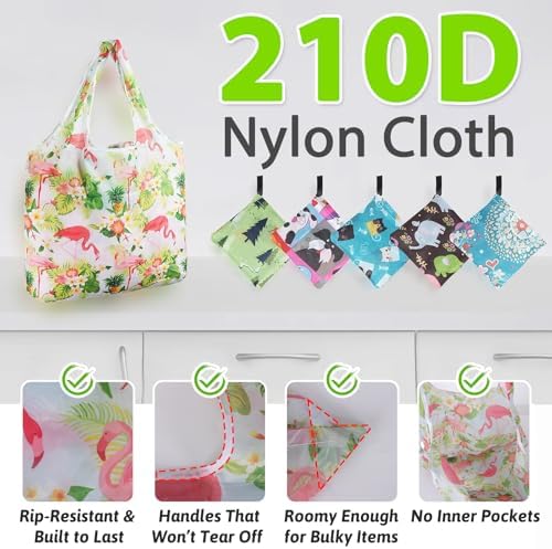 Reusable Grocery Shopping Bags 6|10 Pack, Foldable Tote Bags, Machine Washable Nylon Shopping Totes for Groceries - Image 6